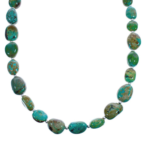 Kingman Turquoise Native American Bead And Silver Necklace JX123459